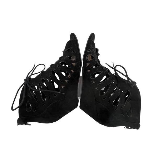 Material Girl Black Suede Hera Demi Wedge Gladiator Sandals Size 8 1/2 Women’s - Picture 6 of 9